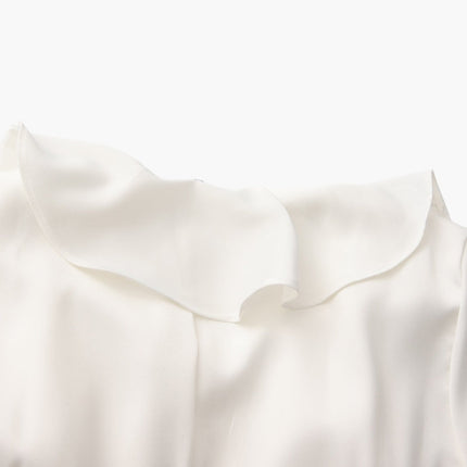 Pearl Button Ruffle Midi Dress