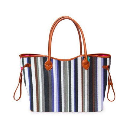 Women’s Rainbow Striped Tote – Multicolor Handbag, Shoulder Beach Shopper