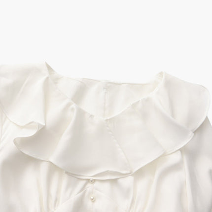 Pearl Button Ruffle Midi Dress