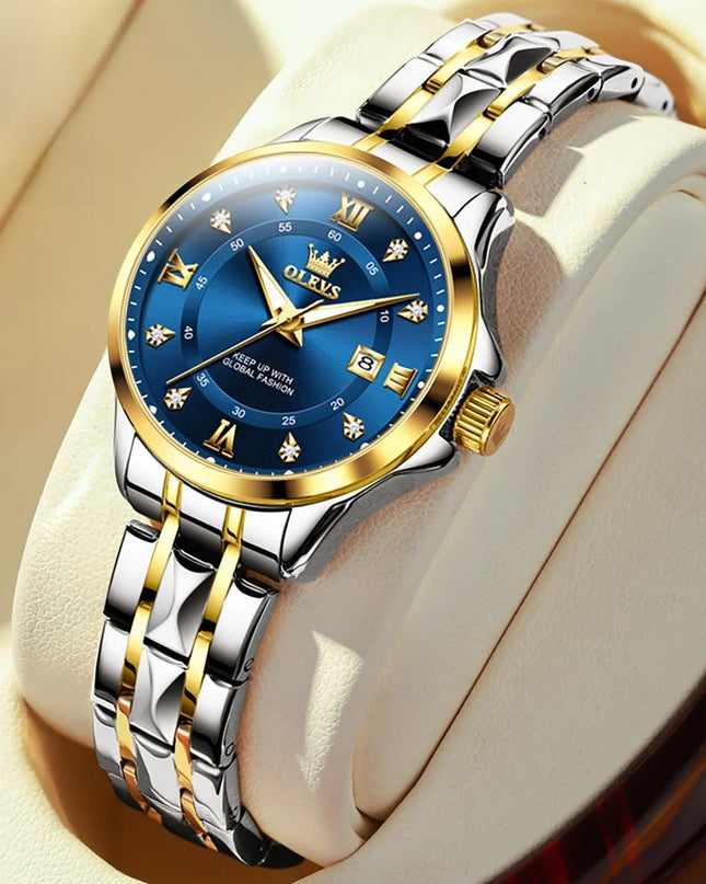 Women's Gold Stainless Steel Small Round Watch Date