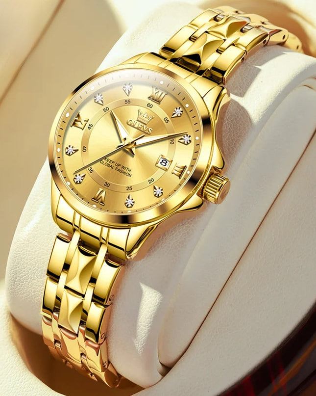 Women's Gold Stainless Steel Small Round Watch Date