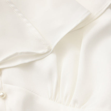 Pearl Button Ruffle Midi Dress