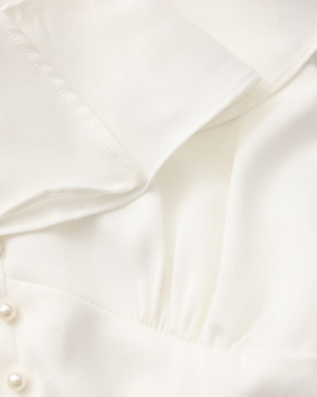 Pearl Button Ruffle Midi Dress