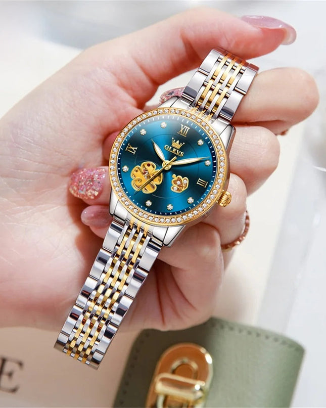 Women's Automatic Flower Skeleton Watch Jubilee Bracelet