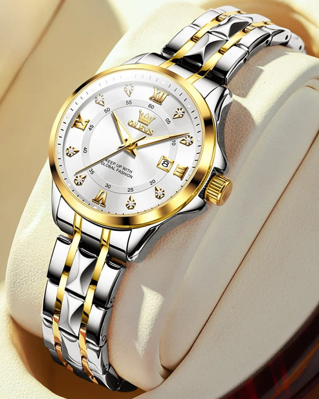 Women's Gold Stainless Steel Small Round Watch Date