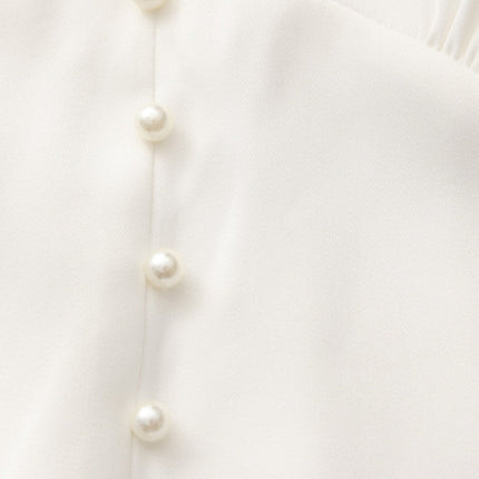 Pearl Button Ruffle Midi Dress