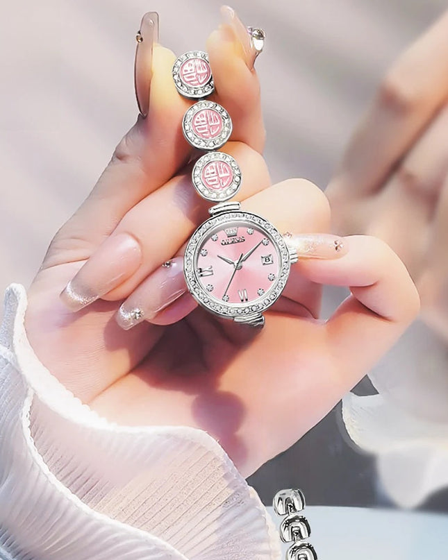 Women's Elegant Bracelet Quartz Watch Red Dial Waterproof