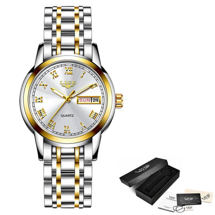 Women's Two Tone Stainless Steel Bracelet Watch Slim