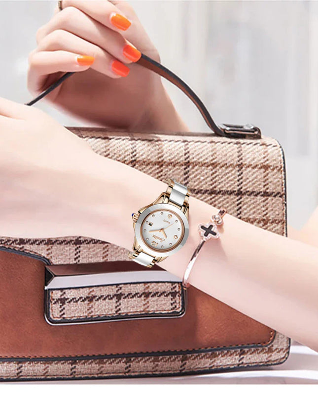 Women's Ceramic Stainless Steel Dress Watch With Date