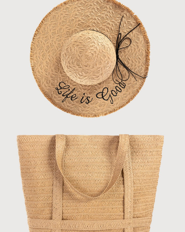 Straw Bag with Matching Hat – Vacation Woven Set, Women’s Beach Tote & Sun Hat Duo