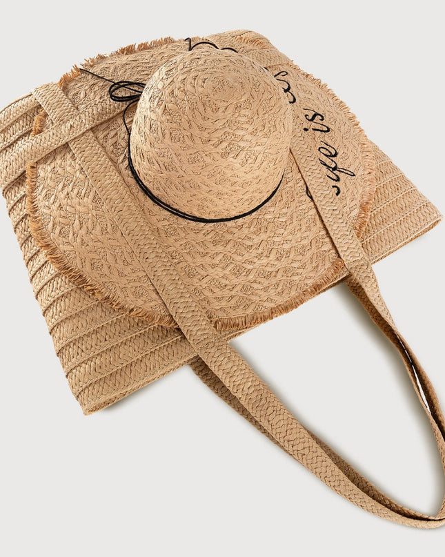 Straw Bag with Matching Hat – Vacation Woven Set, Women’s Beach Tote & Sun Hat Duo