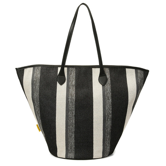 Trendy Canvas Shoulder Tote – Fashion Stripe Large Handbag, Casual Weekender Shopper