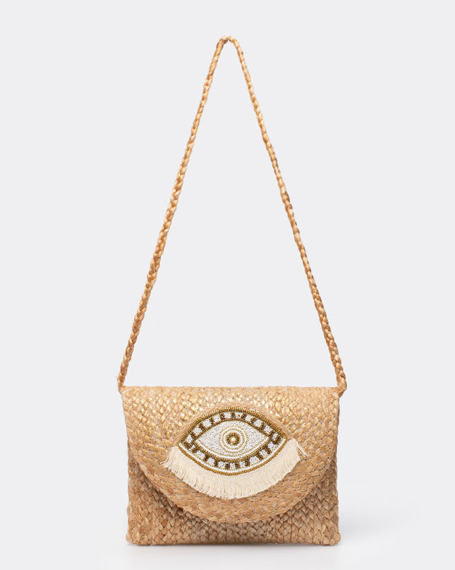 Beaded Patch Jute Bag – Bohemian Handwoven Clutch, Vacation Woven Shoulder Purse