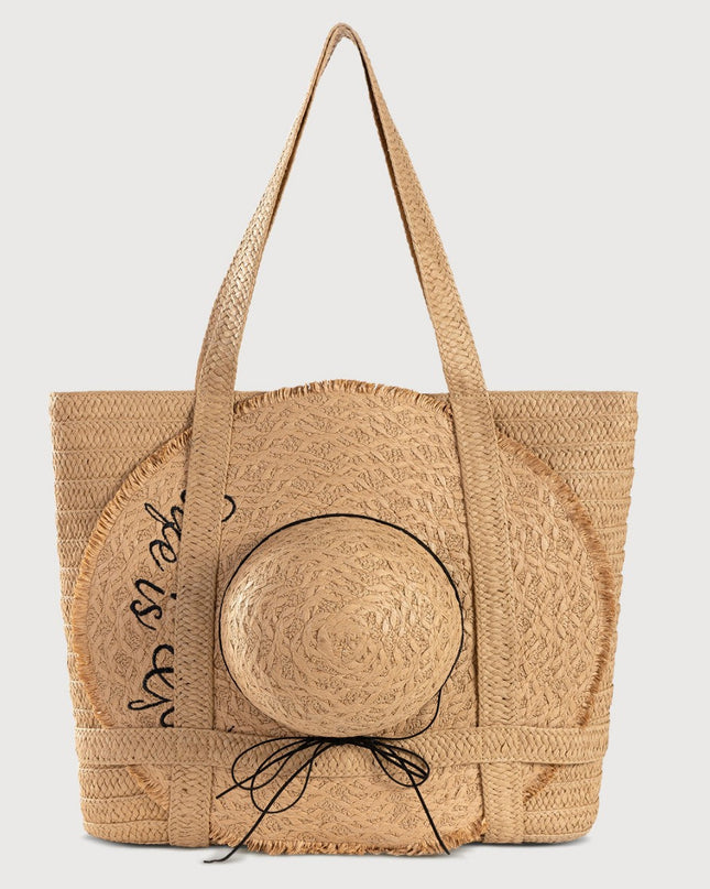 Straw Bag with Matching Hat – Vacation Woven Set, Women’s Beach Tote & Sun Hat Duo