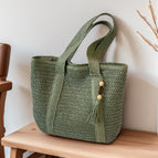 green / Wide braided handle with wooden bead tassel