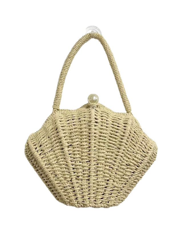 Round Straw Beach Bag - Handwoven Round Tote, Two-Way Handheld Shoulder Purse, Paper Rope Casual Bag