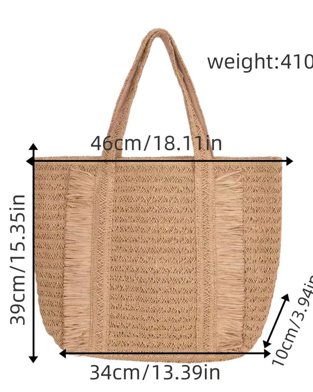 Handwoven Straw Beach Tote – Women’s Vacation Shoulder Bag, Large Capacity Woven Purse