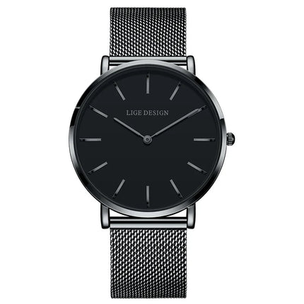 Women's Pink Dial Mesh Band Slim Stainless Steel Watch