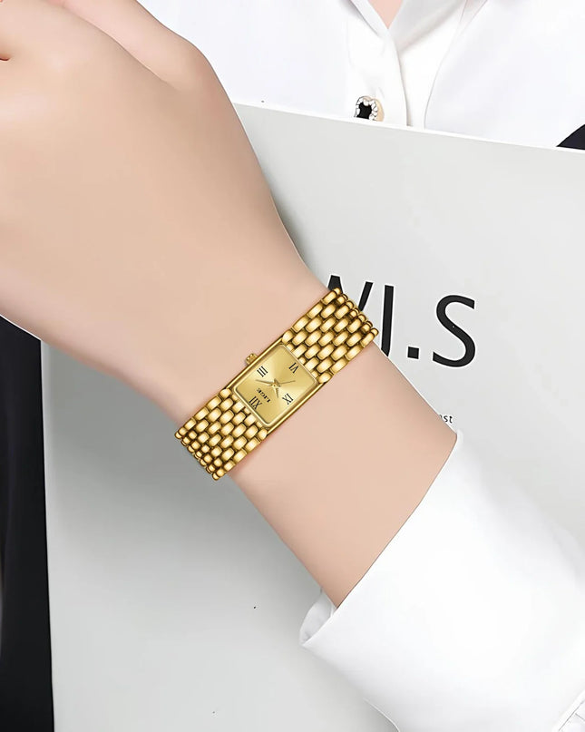 Women's Gold Rectangular Watch Stainless Steel Bracelet