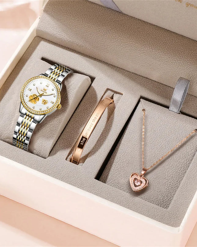 Women's Automatic Flower Skeleton Watch Jubilee Bracelet