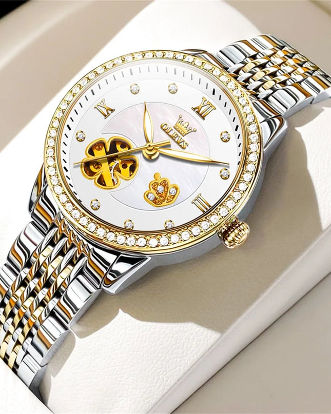 Women's Automatic Flower Skeleton Watch Jubilee Bracelet