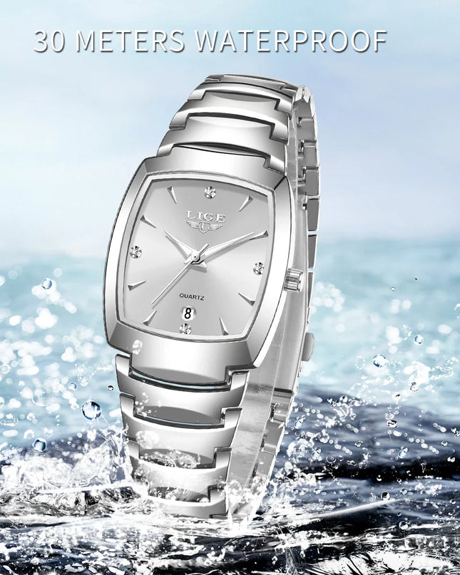 Women's Stainless Steel Rectangular Quartz Dress Watch