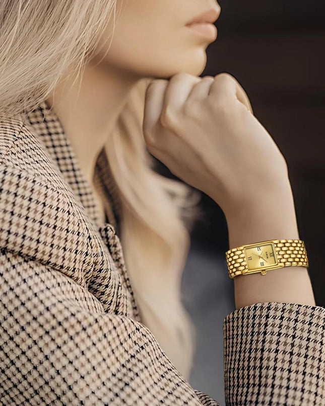 Women's Gold Rectangular Watch Stainless Steel Bracelet