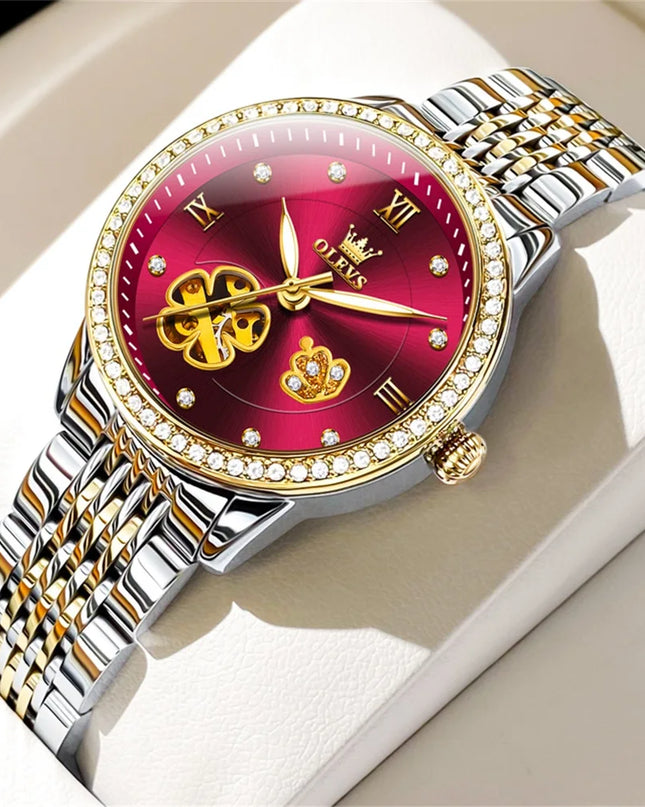 Women's Automatic Flower Skeleton Watch Jubilee Bracelet