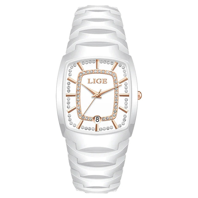 Women's White Ceramic Crystal Bracelet Watch Quartz Gift