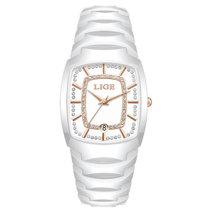 Women's White Ceramic Crystal Bracelet Watch Quartz Gift