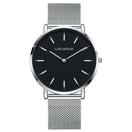 Women's Pink Dial Mesh Band Slim Stainless Steel Watch