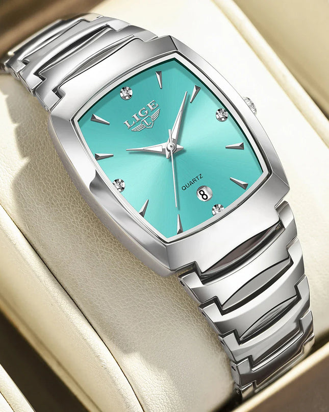 Women's Turquoise Dial Stainless Steel Rectangular Watch