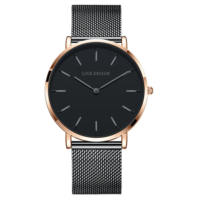 Women's Pink Dial Mesh Band Slim Stainless Steel Watch