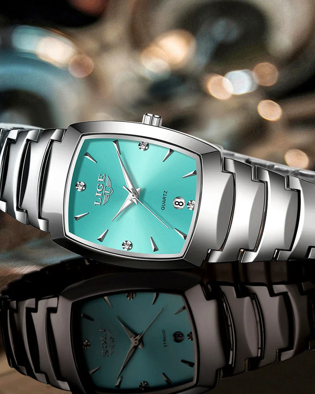 Women's Turquoise Dial Stainless Steel Rectangular Watch