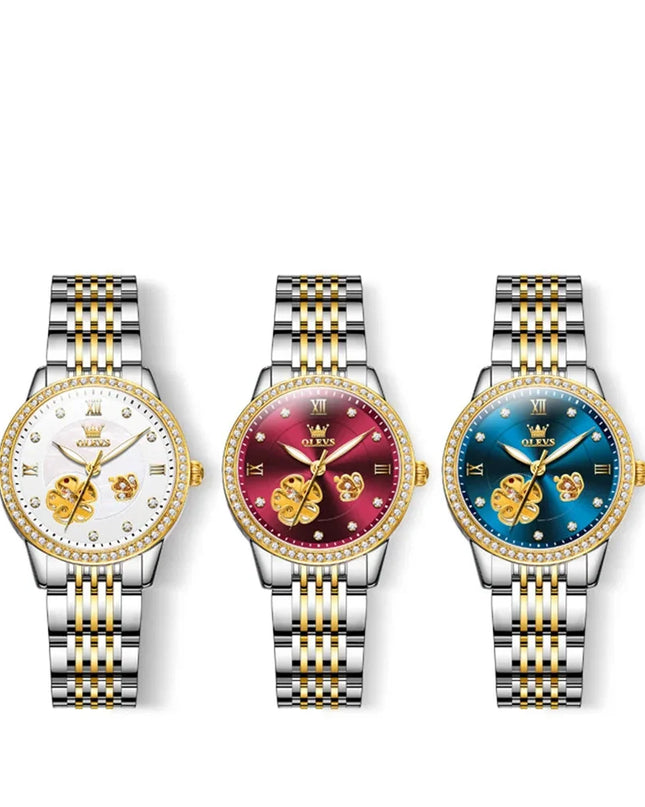 Women's Automatic Flower Skeleton Watch Jubilee Bracelet
