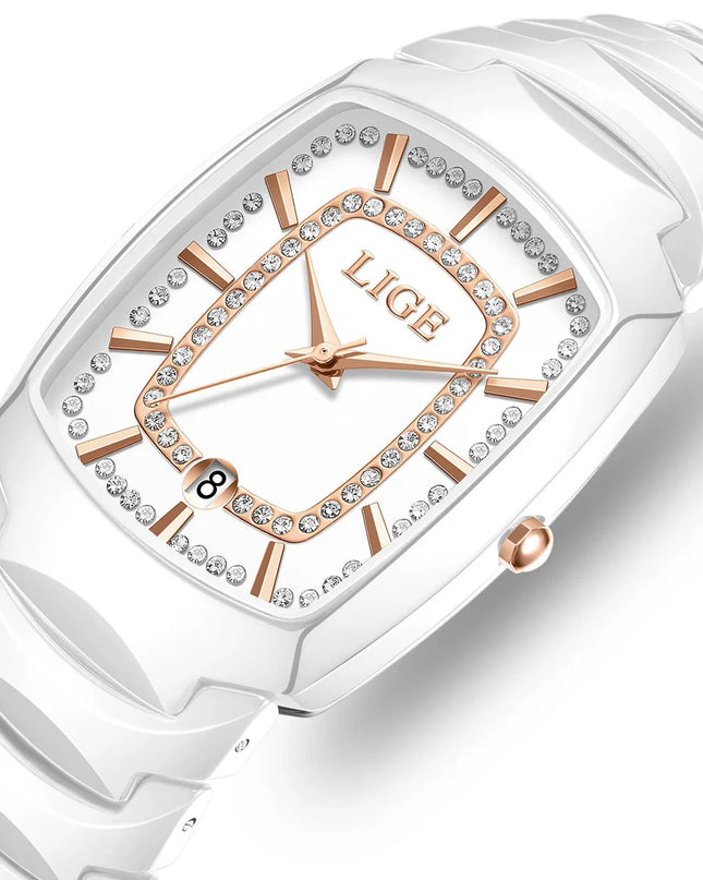 Women's White Ceramic Crystal Bracelet Watch Quartz Gift