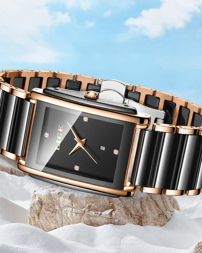 Women's Ceramic Square Bracelet Watch Rose Gold Quartz