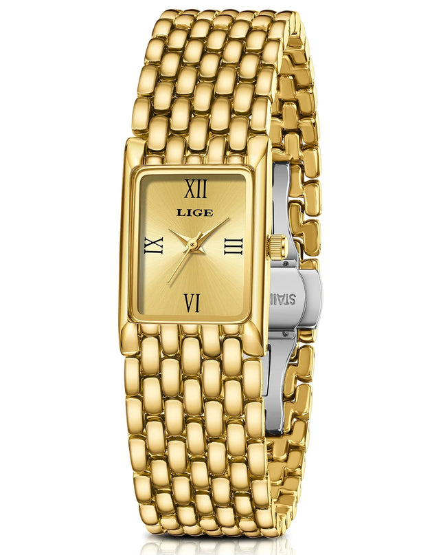 Women's Gold Rectangular Watch Stainless Steel Bracelet