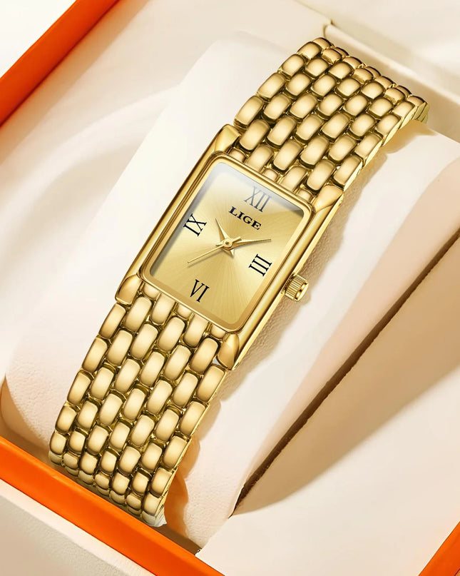 Women's Gold Rectangular Watch Stainless Steel Bracelet