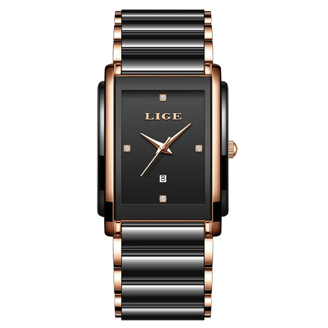 Women's Ceramic Square Bracelet Watch Rose Gold Quartz