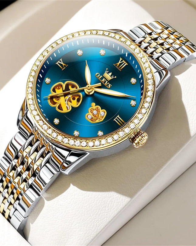 Women's Automatic Flower Skeleton Watch Jubilee Bracelet