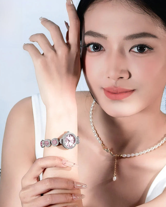 Women's Elegant Bracelet Quartz Watch Red Dial Waterproof