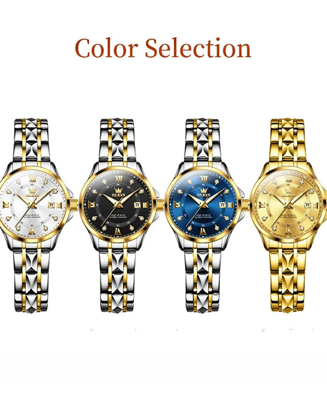 Women's Gold Stainless Steel Small Round Watch Date