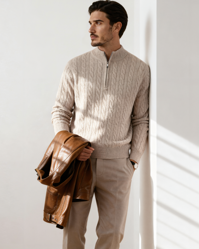 100% Cashmere Woven Half Zip