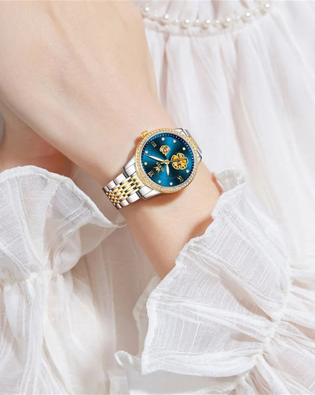 Women's Automatic Flower Skeleton Watch Jubilee Bracelet