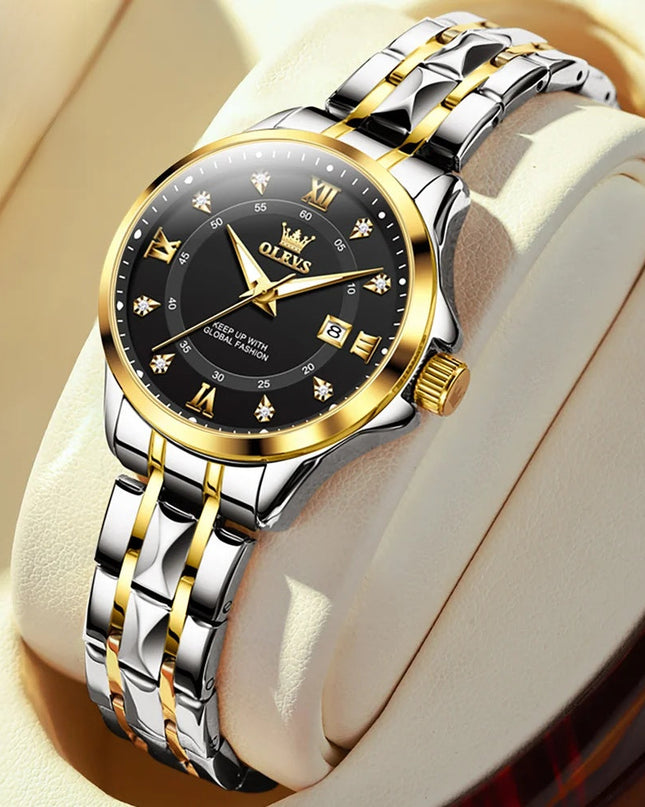 Women's Gold Stainless Steel Small Round Watch Date
